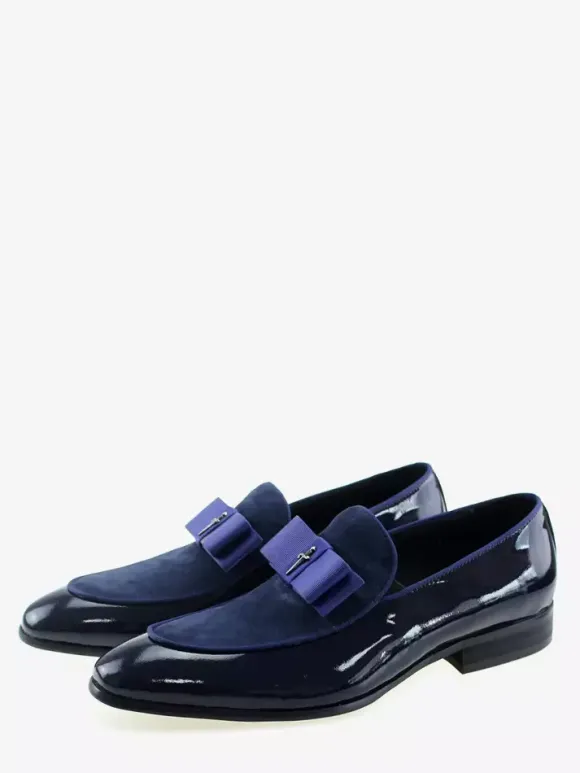 Mocassins habillés pour hommes en cuir véritable bout rond n艙ud patchwork chaussures de bal à enfiler