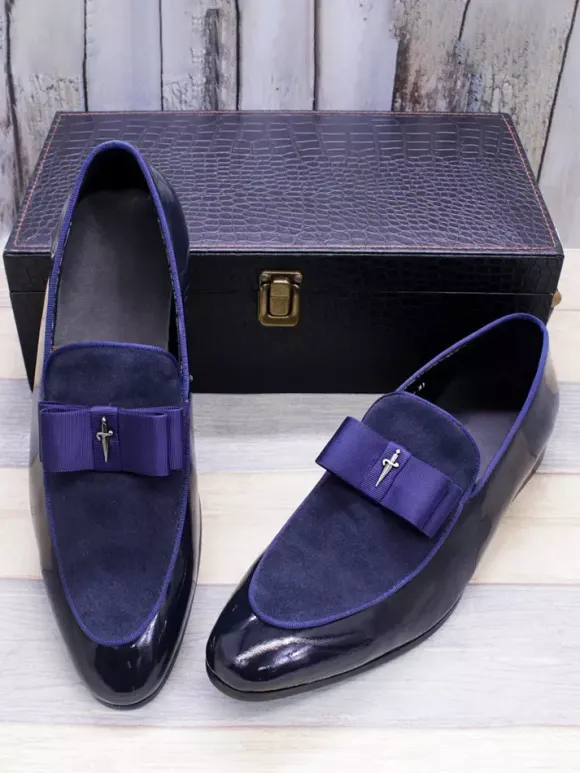 Mocassins habillés pour hommes en cuir véritable bout rond n艙ud patchwork chaussures de bal à enfiler