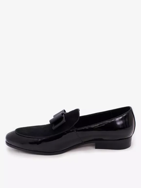Mocassins habillés pour hommes en cuir véritable bout rond n艙ud patchwork chaussures de bal à enfiler