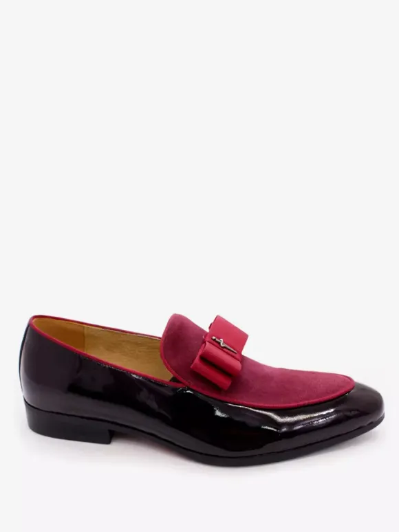 Mocassins habillés pour hommes en cuir véritable bout rond n艙ud patchwork chaussures de bal à enfiler