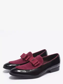 Mocassins habillés pour hommes en cuir véritable bout rond n艙ud patchwork chaussures de bal à enfiler