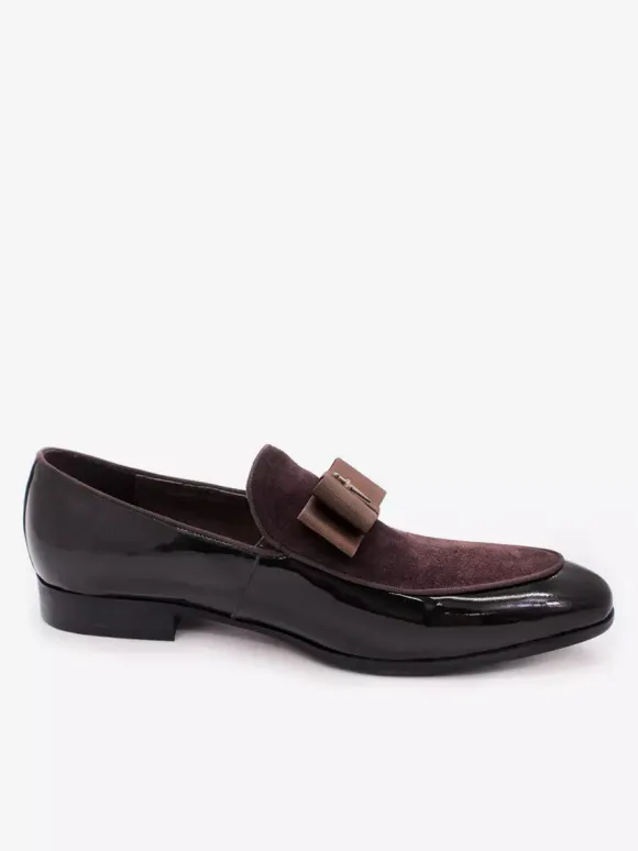 Mocassins habillés pour hommes en cuir véritable bout rond n艙ud patchwork chaussures de bal à enfiler