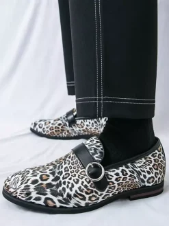 Mocassins léopard à bout rond et boucle chaussures décontractées