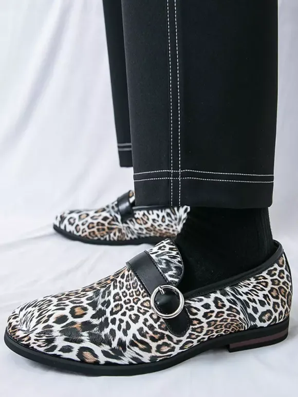 Mocassins léopard à bout rond et boucle chaussures décontractées