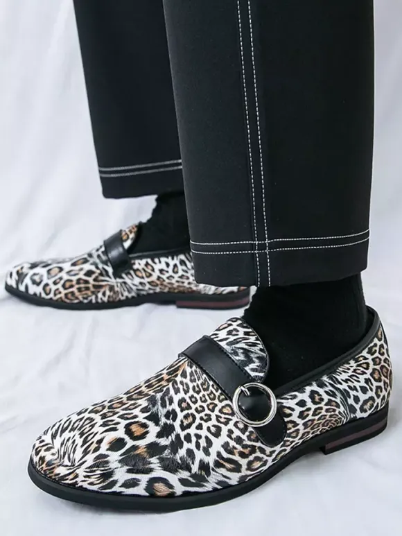 Mocassins léopard à bout rond et boucle chaussures décontractées