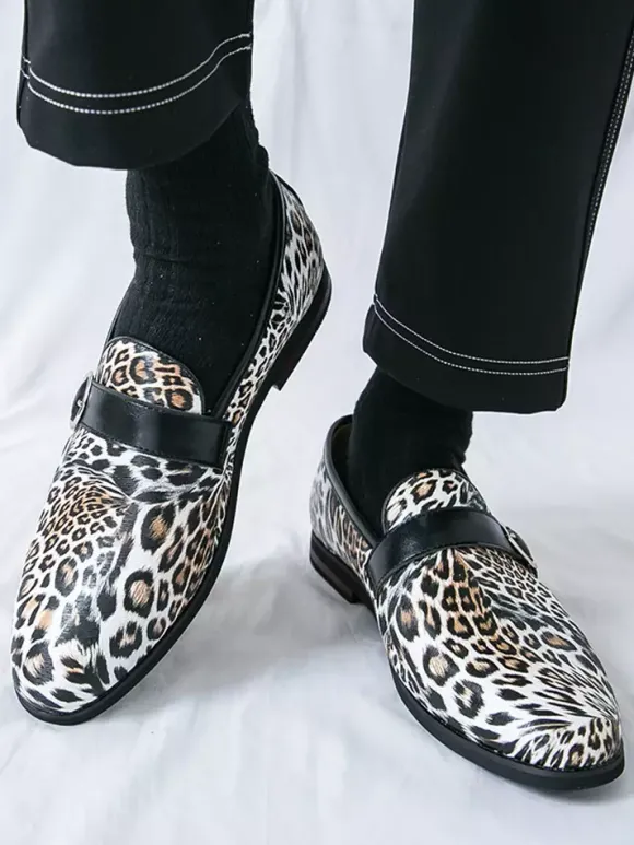 Mocassins léopard à bout rond et boucle chaussures décontractées