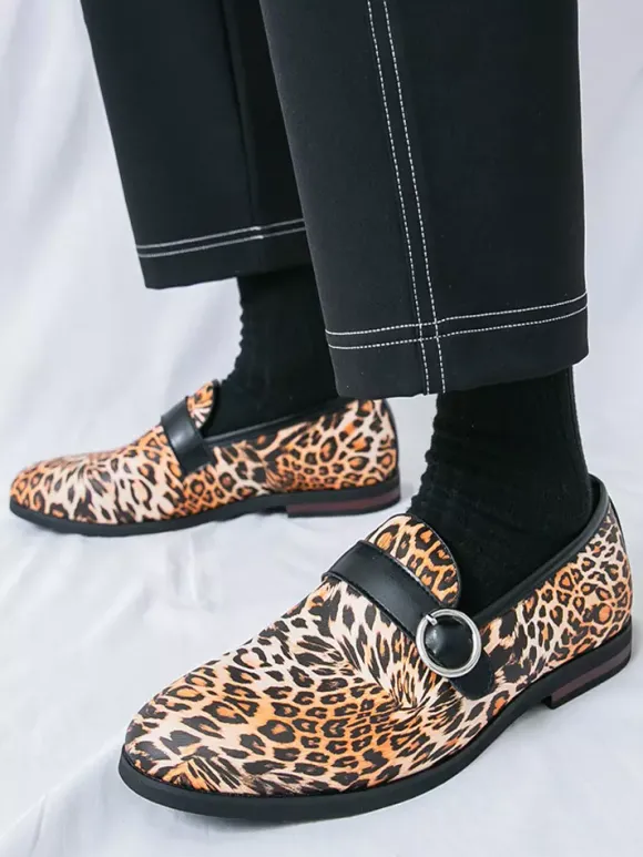 Mocassins léopard à bout rond et boucle chaussures décontractées
