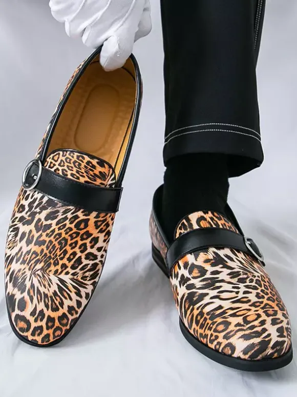 Mocassins léopard à bout rond et boucle chaussures décontractées