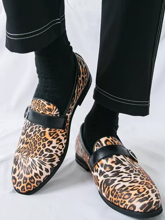 Mocassins léopard à bout rond et boucle chaussures décontractées
