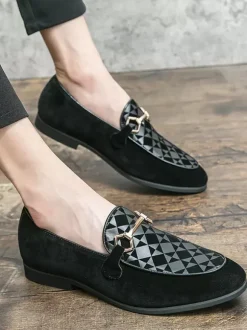 Mocassins à mors pour homme chaussures à enfiler en daim et à bout pointu