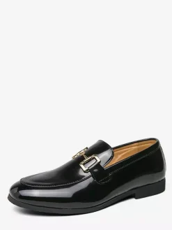 Mocassins à mors pour homme chaussures à enfiler en cuir verni à bout rond