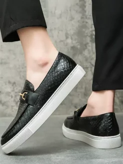 Mocassins à mors pour homme chaussures épaisses à enfiler motif poisson bout rond
