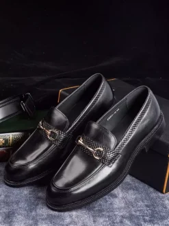 Mocassins à mors pour homme chaussures habillées à enfiler en cuir véritable pour le travail