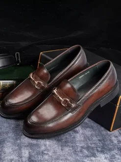 Mocassins à mors pour homme chaussures habillées à enfiler en cuir véritable pour le travail