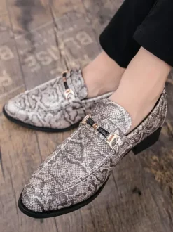 Mocassins à mors pour hommes chaussures à enfiler bout pointu motif serpent bride à boucle talon moyen chaussures de fête