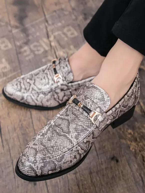 Mocassins à mors pour hommes chaussures à enfiler bout pointu motif serpent bride à boucle talon moyen chaussures de fête