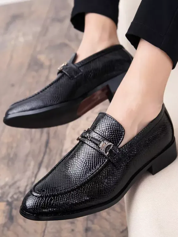 Mocassins à mors pour hommes chaussures à enfiler bout pointu motif serpent bride à boucle talon moyen chaussures de fête