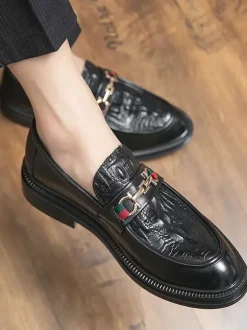 Mocassins à mors pour hommes chaussures à enfiler en cuir à bout rond épais