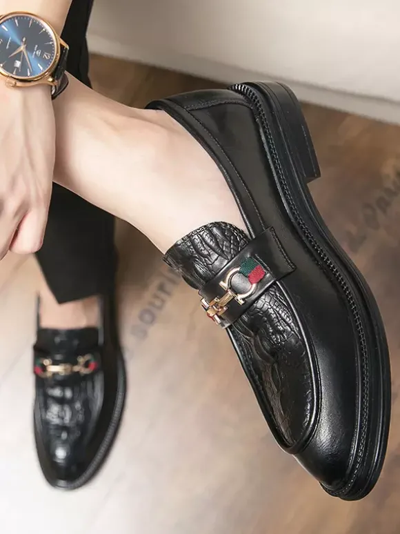 Mocassins à mors pour hommes chaussures à enfiler en cuir à bout rond épais
