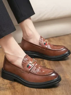 Mocassins à mors pour hommes chaussures à enfiler en cuir à bout rond épais