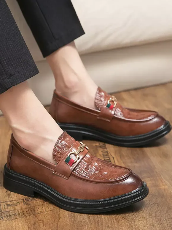 Mocassins à mors pour hommes chaussures à enfiler en cuir à bout rond épais