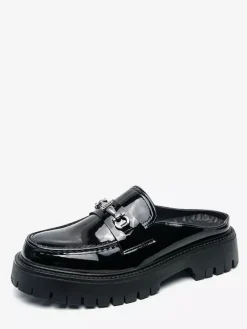 Mocassins mules noirs pour hommes bout rond détails métalliques chaussures à enfiler
