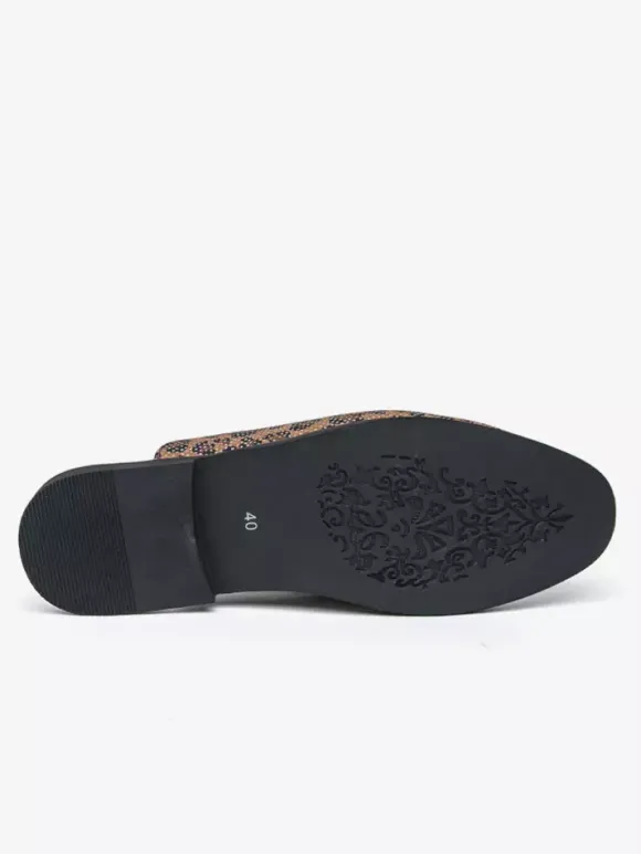 Mocassins mules pour hommes imprimé léopard bout rond détails métalliques sans talon