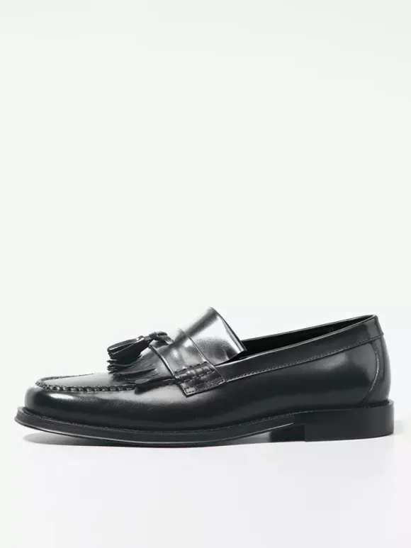 Mocassins noirs à bout rond pour hommes à enfiler avec pompons
