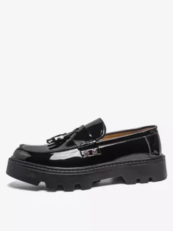 Mocassins noirs pour hommes bout rond à enfiler avec pompons