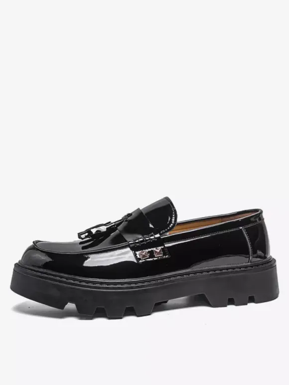 Mocassins noirs pour hommes bout rond à enfiler avec pompons
