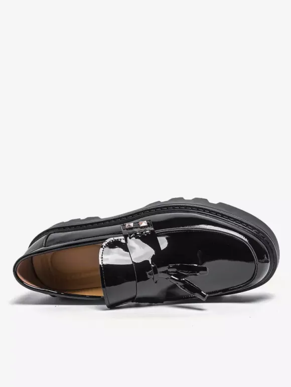 Mocassins noirs pour hommes bout rond à enfiler avec pompons