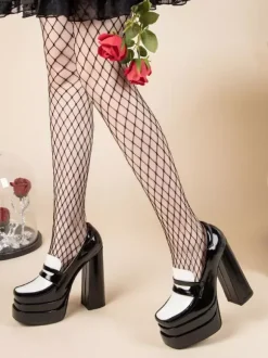 Mocassins noirs à talons hauts et plateforme pour femmes escarpins à enfiler à bout carré