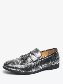 Mocassins à pampilles pour hommes à enfiler en cuir synthétique imprimé poisson bout rond pour bal de promo mariage