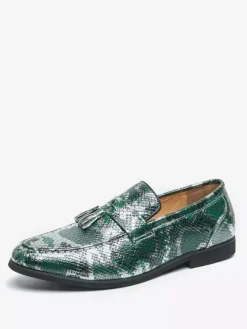 Mocassins à pampilles pour hommes à enfiler en cuir synthétique imprimé poisson bout rond pour bal de promo mariage