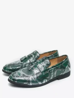 Mocassins à pampilles pour hommes à enfiler en cuir synthétique imprimé poisson bout rond pour bal de promo mariage