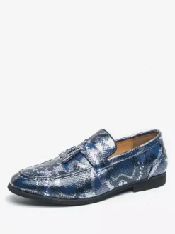 Mocassins à pampilles pour hommes à enfiler en cuir synthétique imprimé poisson bout rond pour bal de promo mariage