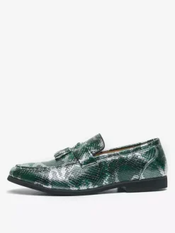 Mocassins à pampilles pour hommes à enfiler en cuir synthétique imprimé poisson bout rond pour bal de promo mariage