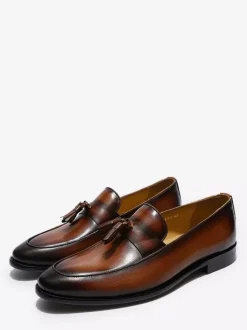 Mocassins à pampilles pour hommes chaussures habillées à enfiler en cuir véritable fabriquées à la main
