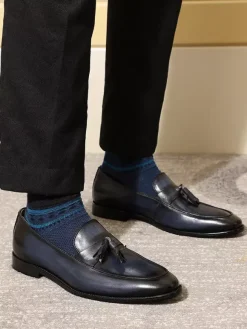 Mocassins à pampilles pour hommes chaussures habillées à enfiler en cuir véritable fabriquées à la main