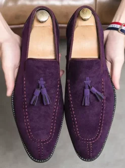 Mocassins à pampilles pour hommes bout rond tige en micro-daim