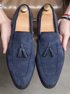 Mocassins à pampilles pour hommes bout rond tige en micro-daim
