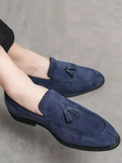 Mocassins à pampilles pour hommes bout rond tige en micro-daim