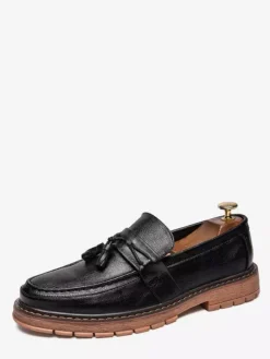 Mocassins à pampilles pour hommes à enfiler à bout rond et semelle épaisse