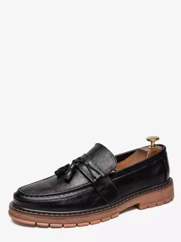 Mocassins à pampilles pour hommes à enfiler à bout rond et semelle épaisse