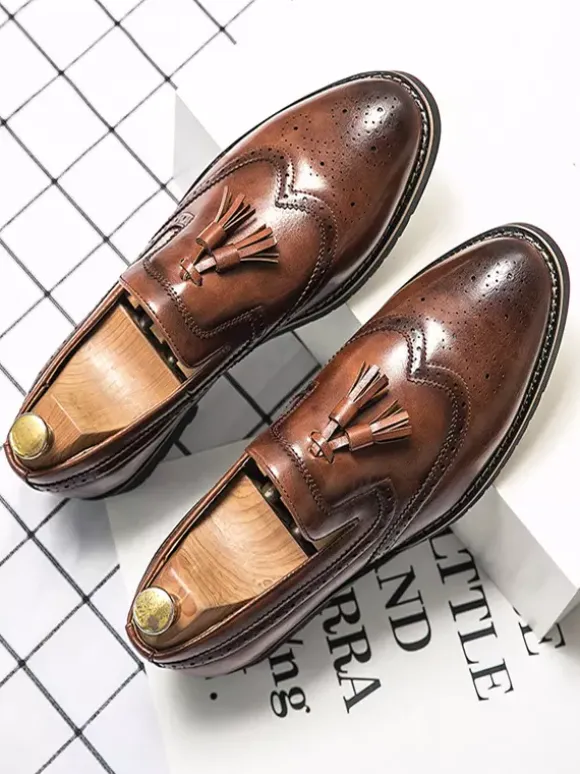 Mocassins à pampilles pour hommes chaussures à enfiler décorées antidérapantes à talons bas respirantes décontractées