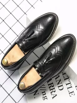 Mocassins à pampilles pour hommes chaussures à enfiler décorées antidérapantes à talons bas respirantes décontractées