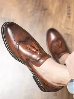 Mocassins à pampilles pour hommes chaussures à enfiler décorées antidérapantes à talons bas respirantes décontractées