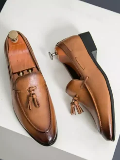 Mocassins à pampilles pour hommes bout rond confortables à enfiler pour mariage bal de promo
