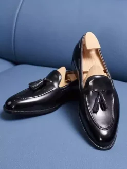 Mocassins à pampilles pour hommes bout carré chaussures à enfiler en cuir talons bas chaussures de bal et de mariage