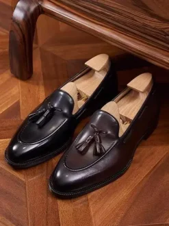 Mocassins à pampilles pour hommes bout carré chaussures à enfiler en cuir talons bas chaussures de bal et de mariage